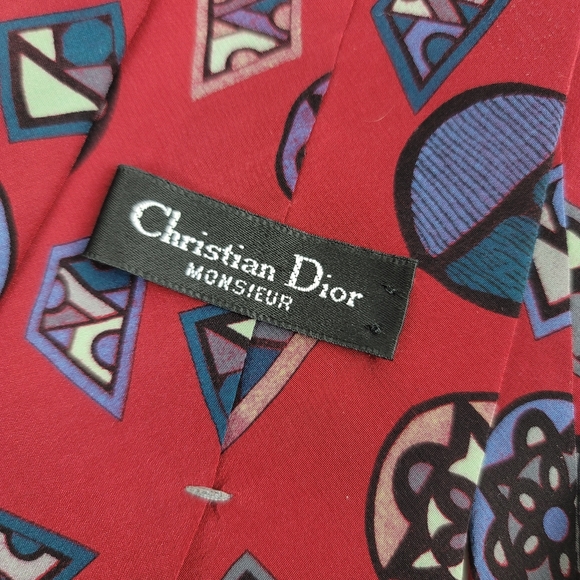 Vintage Christian Dior Monsieur Abstract Red Tie - Picture 3 of 7